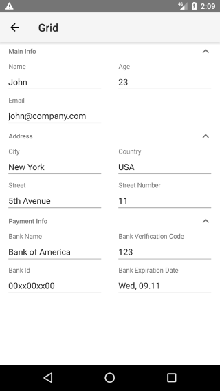 NativeScriptUI-DataForm-Stack-Layout-Android