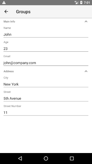 NativeScriptUI-DataForm-Groups-Android