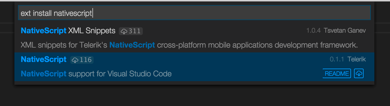 Installing the NativeScript extension for Visual Studio Code