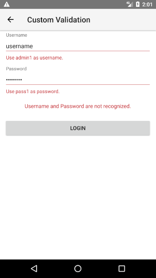 NativeScriptUI-DataForm-Validation-Custom-Android