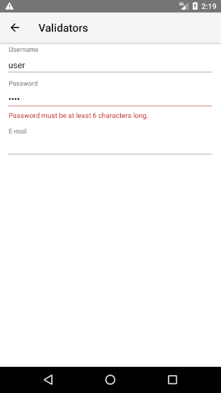 NativeScriptUI-DataForm-Validation-Android