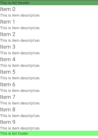 RadListView header and footer on Android