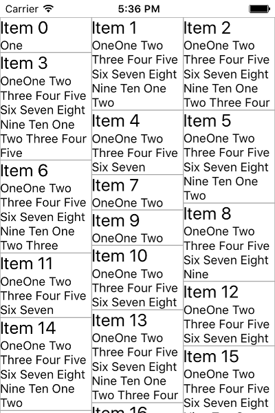 RadListView: Staggered layout on iOS